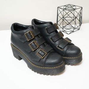 dr martens coppola black leather triple strap heeled ankle boots